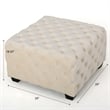 Benjara Lavie Ottoman- Tapered Legs- Ivory Diamond Stitch Velvet- 29 Inch