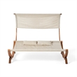 Benjara Akki Modern Sunbed with Removable Canopy- Teak Wood and Beige Fabric