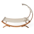 Benjara Akki Modern Sunbed with Removable Canopy- Teak Wood and Beige Fabric