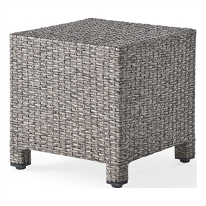 Benjara Perie Outdoor Accent Table- Gray Faux Rattan- Iron Frame- 18 Inch