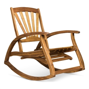 Benjara Rizz Outdoor Reclining Rocking Chair- Retractable Footrest- Brown Wood