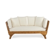 Benjara Flex Outdoor Daybed- Brown Wood- 65 Inch- Ivory Polyester Cushions
