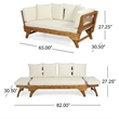 Benjara Flex Outdoor Daybed- Brown Wood- 65 Inch- Ivory Polyester Cushions