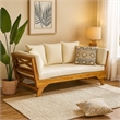 Benjara Flex Outdoor Daybed- Brown Wood- 65 Inch- Ivory Polyester Cushions
