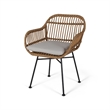 Benjara Tee Outdoor Accent Chair- Brown Rattan Seat and Back- Black Metal