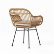 Benjara Tee Outdoor Accent Chair- Brown Rattan Seat and Back- Black Metal