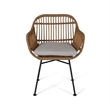 Benjara Tee Outdoor Accent Chair- Brown Rattan Seat and Back- Black Metal