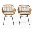 Benjara Tee Outdoor Accent Chair- Brown Rattan Seat and Back- Black Metal