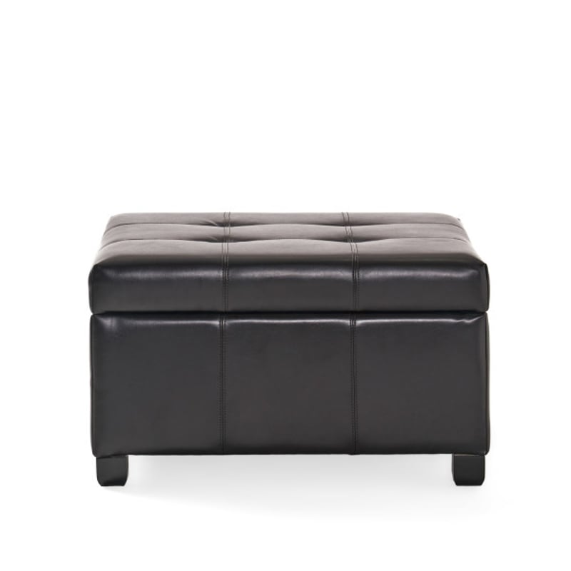 Benjara Oreo Storage Ottoman- Tufted Dark Brown Faux Leather- 31