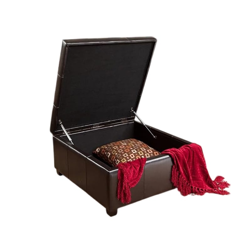 Benjara Oreo Storage Ottoman- Tufted Dark Brown Faux Leather- 31