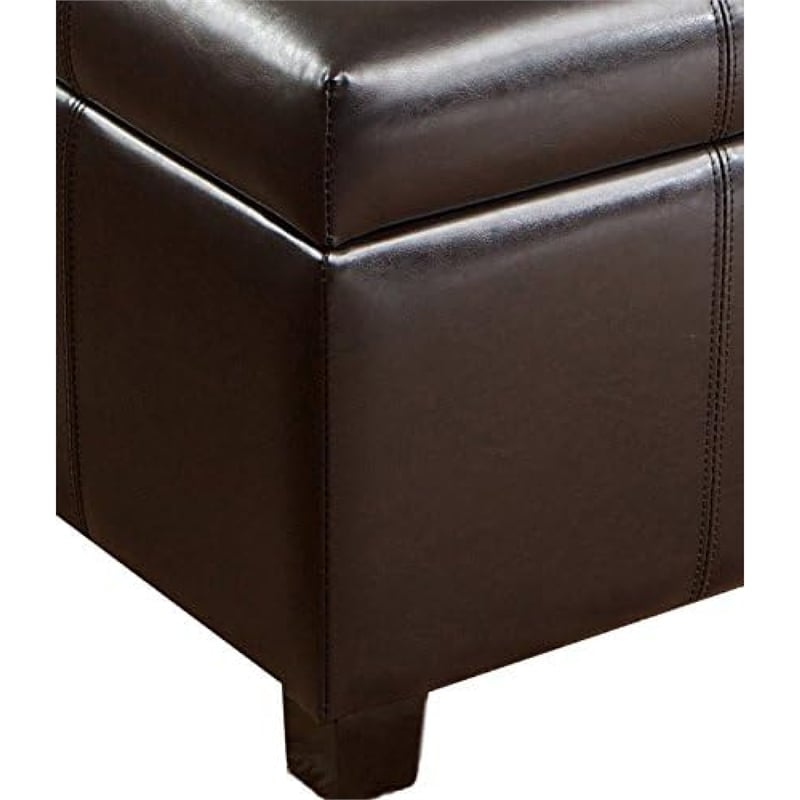 Benjara Oreo Storage Ottoman- Tufted Dark Brown Faux Leather- 31