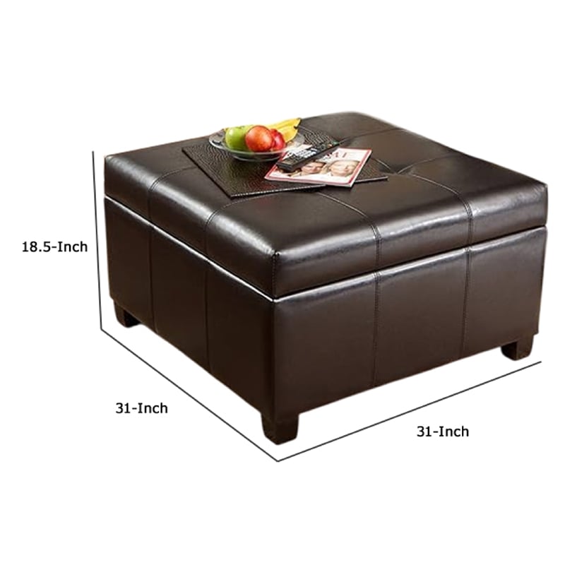 Benjara Oreo Storage Ottoman- Tufted Dark Brown Faux Leather- 31