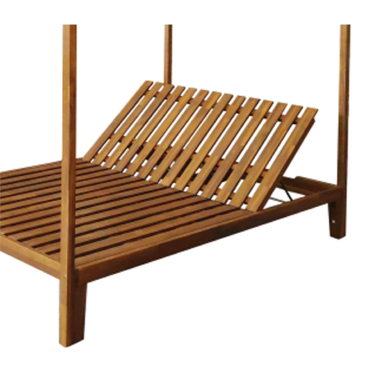 Benjara Yavi Outdoor Daybed- Brown Wood- Cream Waterproof Fabric- 79 Inch