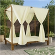 Benjara Yavi Outdoor Daybed- Brown Wood- Cream Waterproof Fabric- 79 Inch