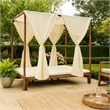 Benjara Yavi Outdoor Daybed- Brown Wood- Cream Waterproof Fabric- 79 Inch
