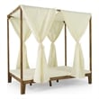 Benjara Yavi Outdoor Daybed- Brown Wood- Cream Waterproof Fabric- 79 Inch