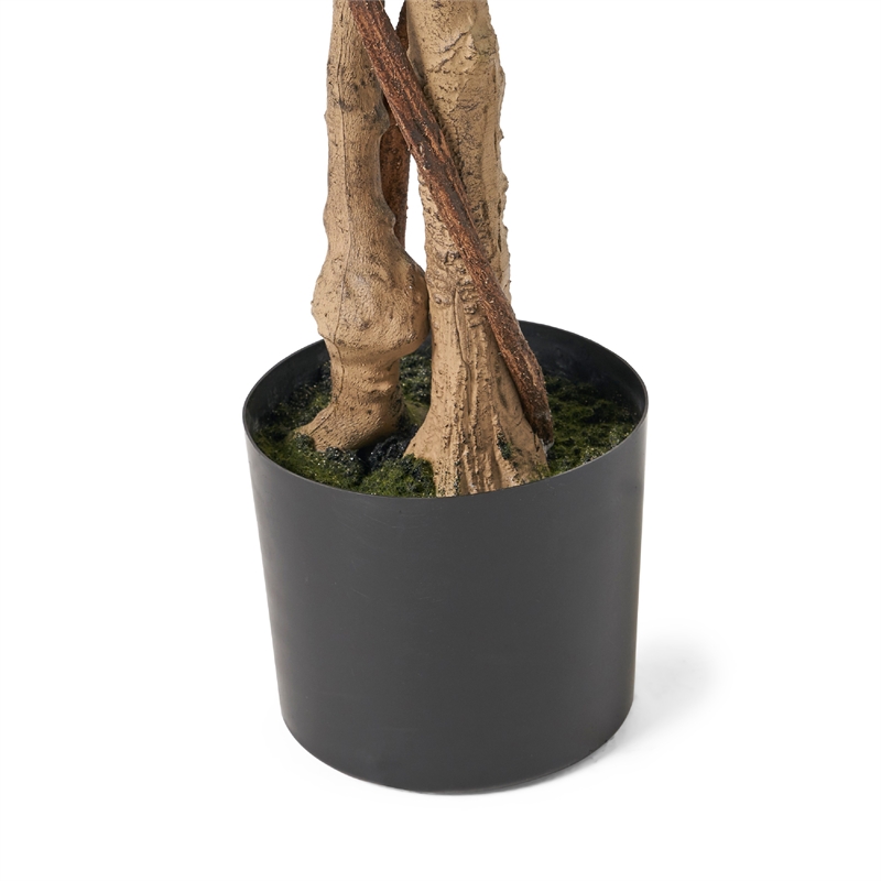 Benjara Deso Artificial Ficus Tree- Green Leaves w Twisted Trunk- 71 Inch