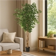 Benjara Deso Artificial Ficus Tree- Green Leaves w Twisted Trunk- 71 Inch