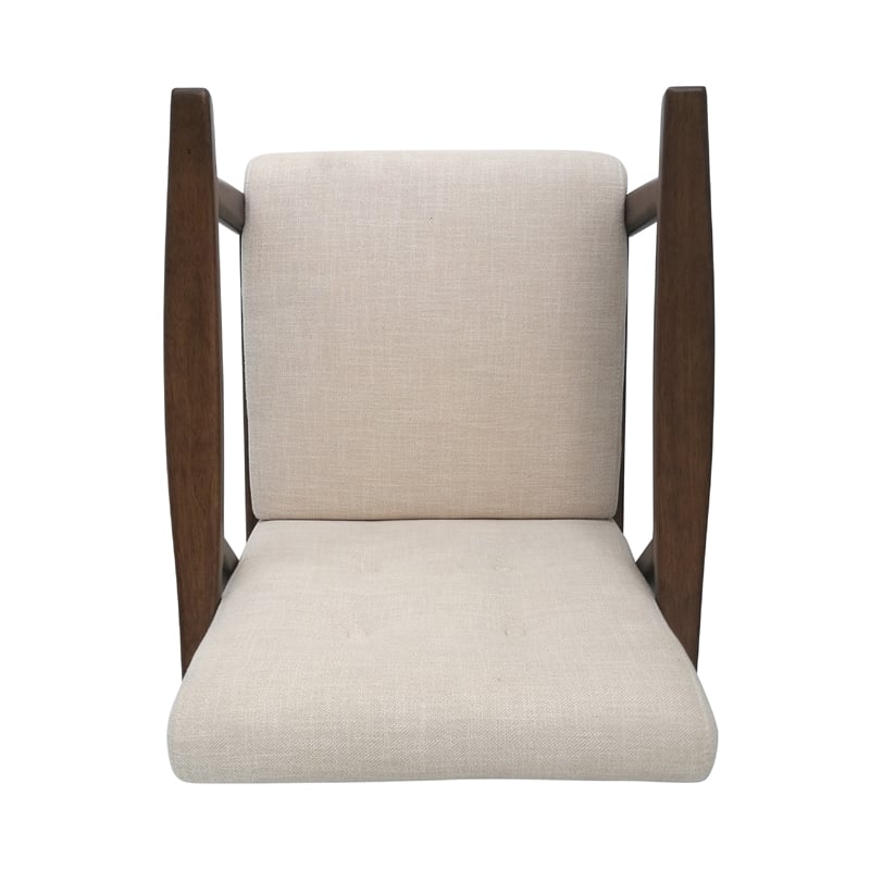 Benjara Accent Armchair- Soft Button Tufted Beige Fabric- Dark Brown Wood