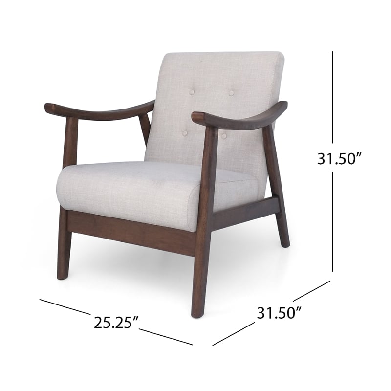 Benjara Accent Armchair- Soft Button Tufted Beige Fabric- Dark Brown Wood