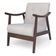 Benjara Accent Armchair- Soft Button Tufted Beige Fabric- Dark Brown Wood