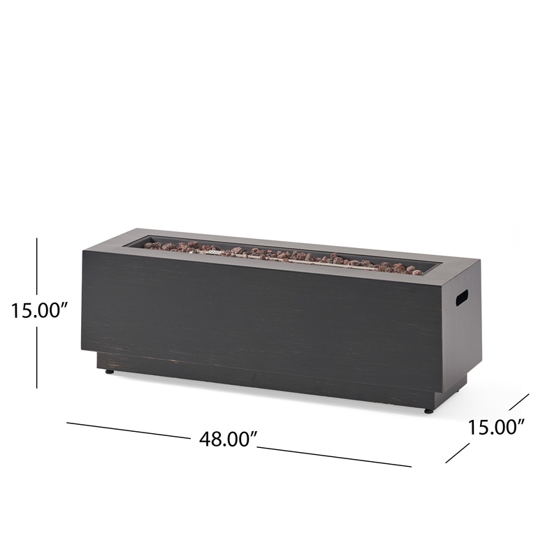 Benjara Outdoor Fire Pit- Dark Brown- Gold Iron Frame Rectangular 48 Inch
