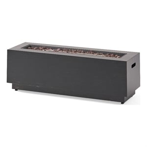 Benjara Outdoor Fire Pit- Dark Brown- Gold Iron Frame Rectangular 48 Inch