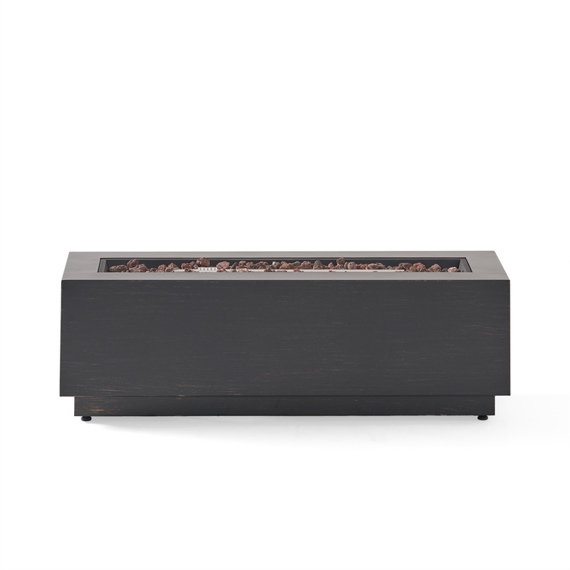 Benjara Outdoor Fire Pit- Dark Brown- Gold Iron Frame Rectangular 48 Inch