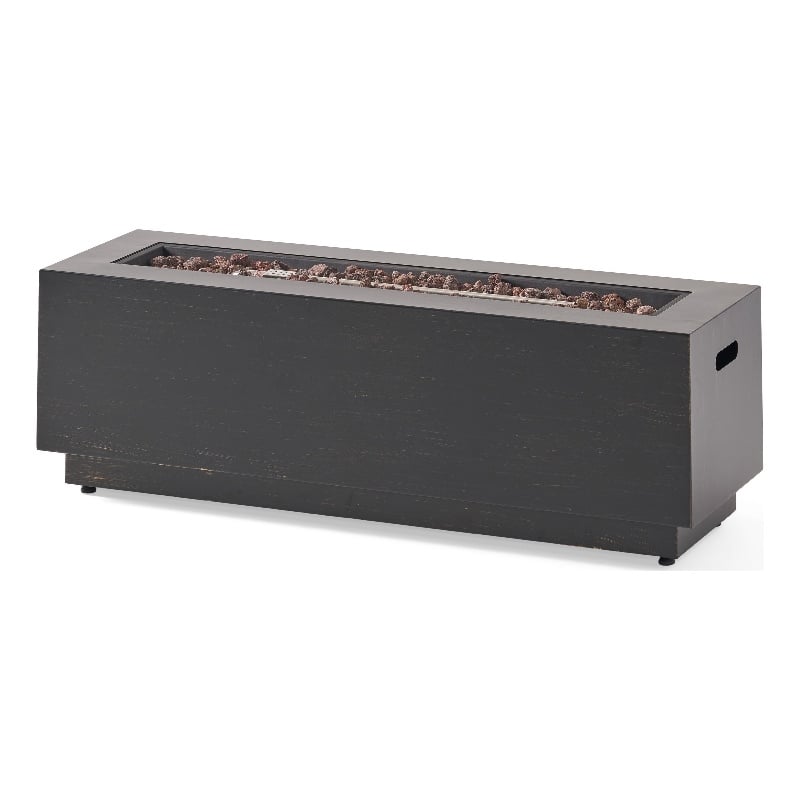Benjara Outdoor Fire Pit- Dark Brown- Gold Iron Frame Rectangular 48 Inch