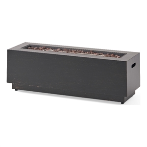 Benjara Outdoor Fire Pit- Dark Brown- Gold Iron Frame Rectangular 48 Inch