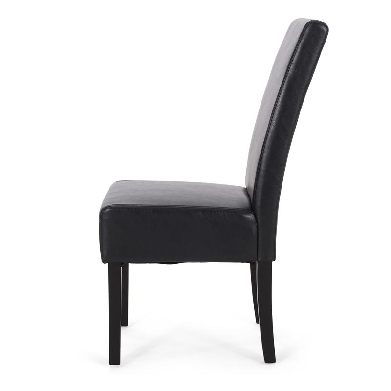 Benjara Dining Side Chair Set of 2- Black Rubberwood- Faux Leather Cushions