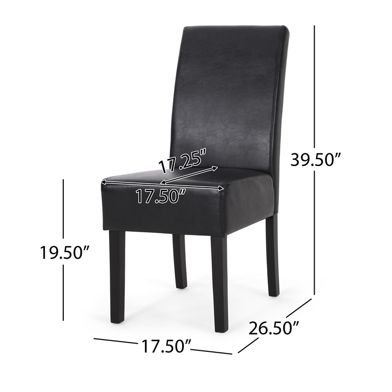 Benjara Dining Side Chair Set of 2- Black Rubberwood- Faux Leather Cushions