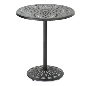 Benjara Outdoor Bar Table- 35&quot Round Carved Top- Antique Bronze Aluminum