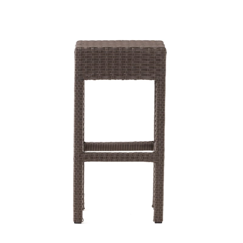 Benjara Outdoor Barstool Set of 2- Industrial Style Dark Brown Rattan Woven