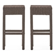 Benjara Outdoor Barstool Set of 2- Industrial Style Dark Brown Rattan Woven