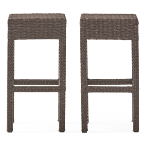 Benjara Outdoor Barstool Set of 2- Industrial Style Dark Brown Rattan Woven