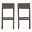 Benjara Outdoor Barstool Set of 2- Industrial Style Dark Brown Rattan Woven