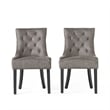 Benjara Chen Dining Chair Set of 2- Tufted Slate Gray Microfiber- Black Wood