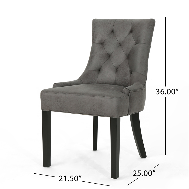 Benjara Chen Dining Chair Set of 2- Tufted Slate Gray Microfiber- Black Wood