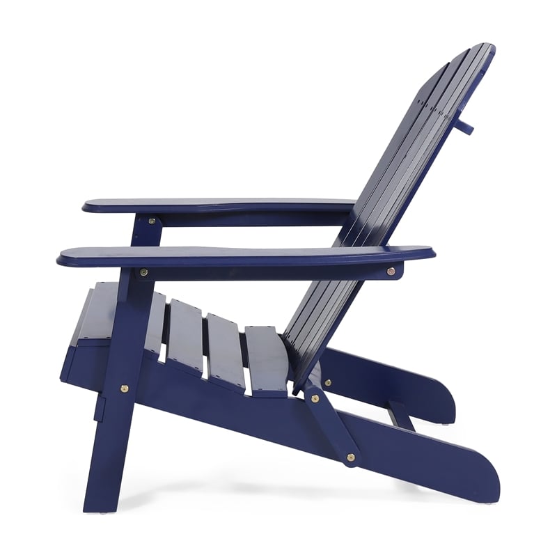 Benjara Libo Outdoor Adirondack Chair- Blue Acacia Wood Frame- Slat Panels
