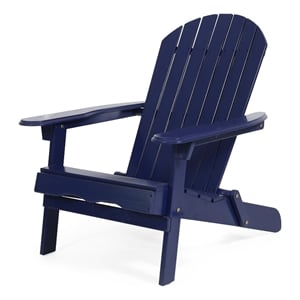 Benjara Libo Outdoor Adirondack Chair- Blue Acacia Wood Frame- Slat Panels