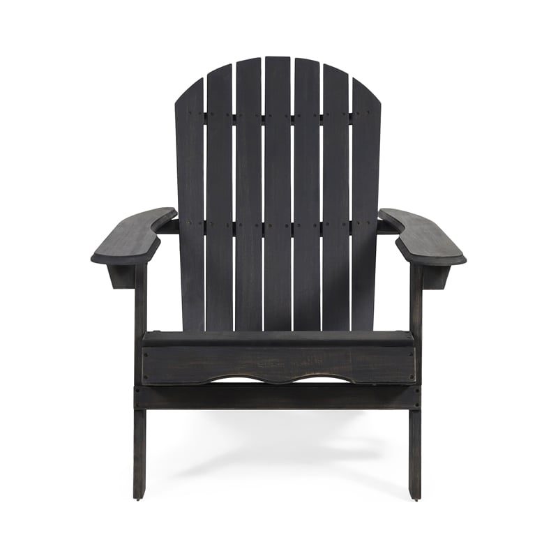 Benjara Libo Outdoor Adirondack Chair- Gray Acacia Wood Frame- Slat Panels