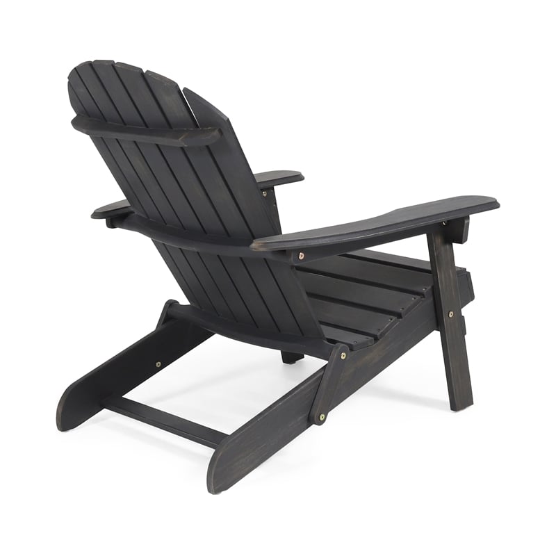 Benjara Libo Outdoor Adirondack Chair- Gray Acacia Wood Frame- Slat Panels