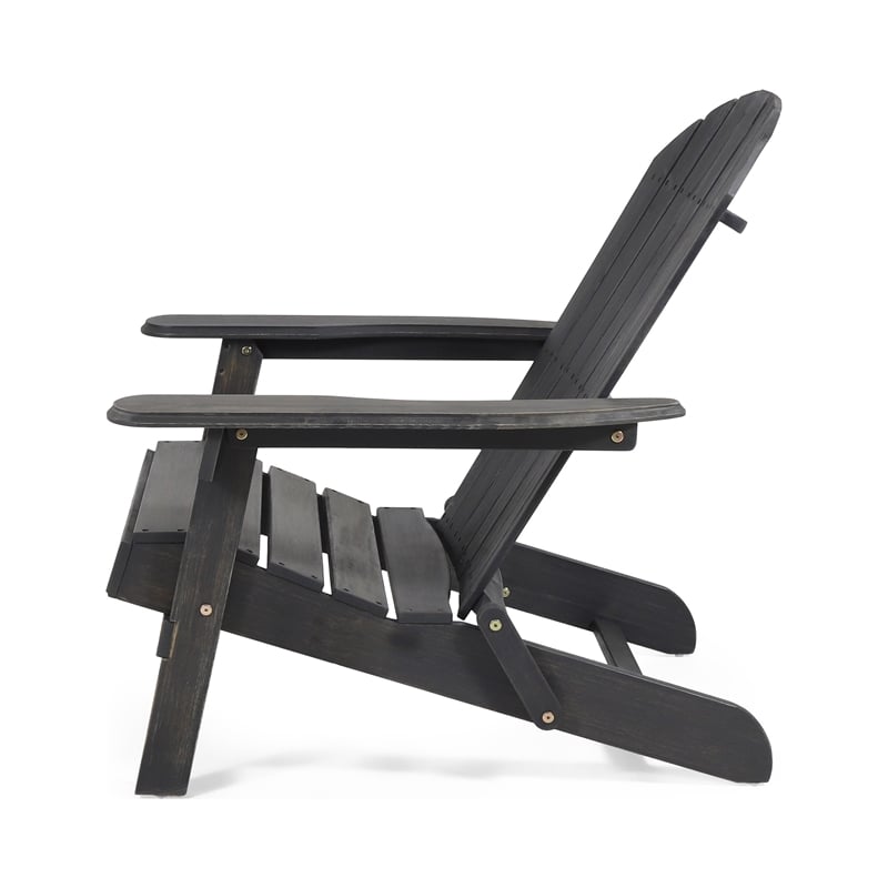 Benjara Libo Outdoor Adirondack Chair- Gray Acacia Wood Frame- Slat Panels