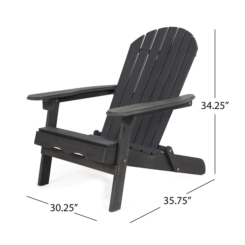 Benjara Libo Outdoor Adirondack Chair- Gray Acacia Wood Frame- Slat Panels