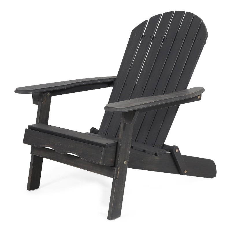 Benjara Libo Outdoor Adirondack Chair- Gray Acacia Wood Frame- Slat Panels
