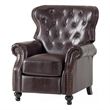 Benjara Kir Manual Recliner Chair- Rich Tufted Back Dark Brown Faux Leather