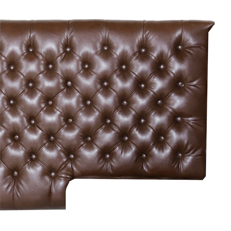 Benjara Ami Chaise Lounger- Tufted Dark Brown Faux Leather- Wood- 70 Inch