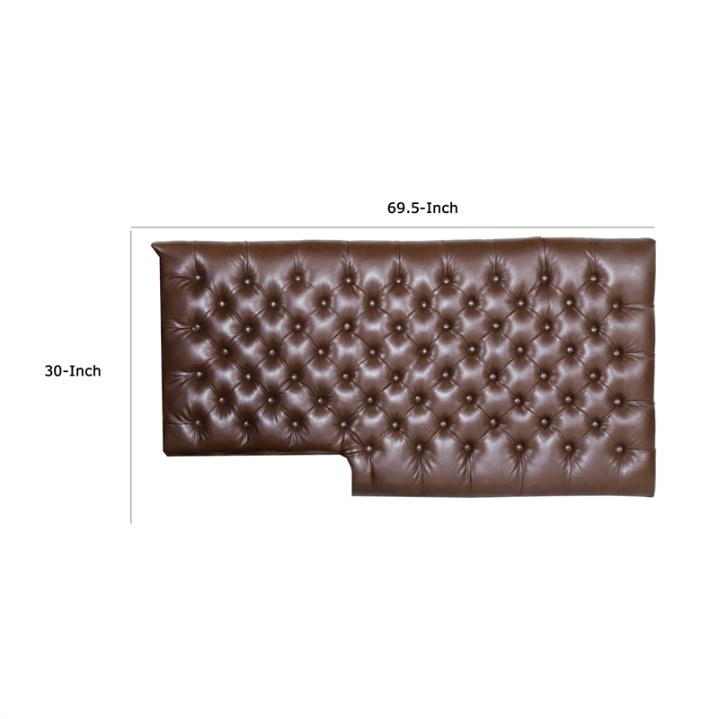 Benjara Ami Chaise Lounger- Tufted Dark Brown Faux Leather- Wood- 70 Inch