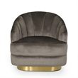 Benjara Accent Armchair- Channel Tufted Gray Velvet- Gold Metal Base